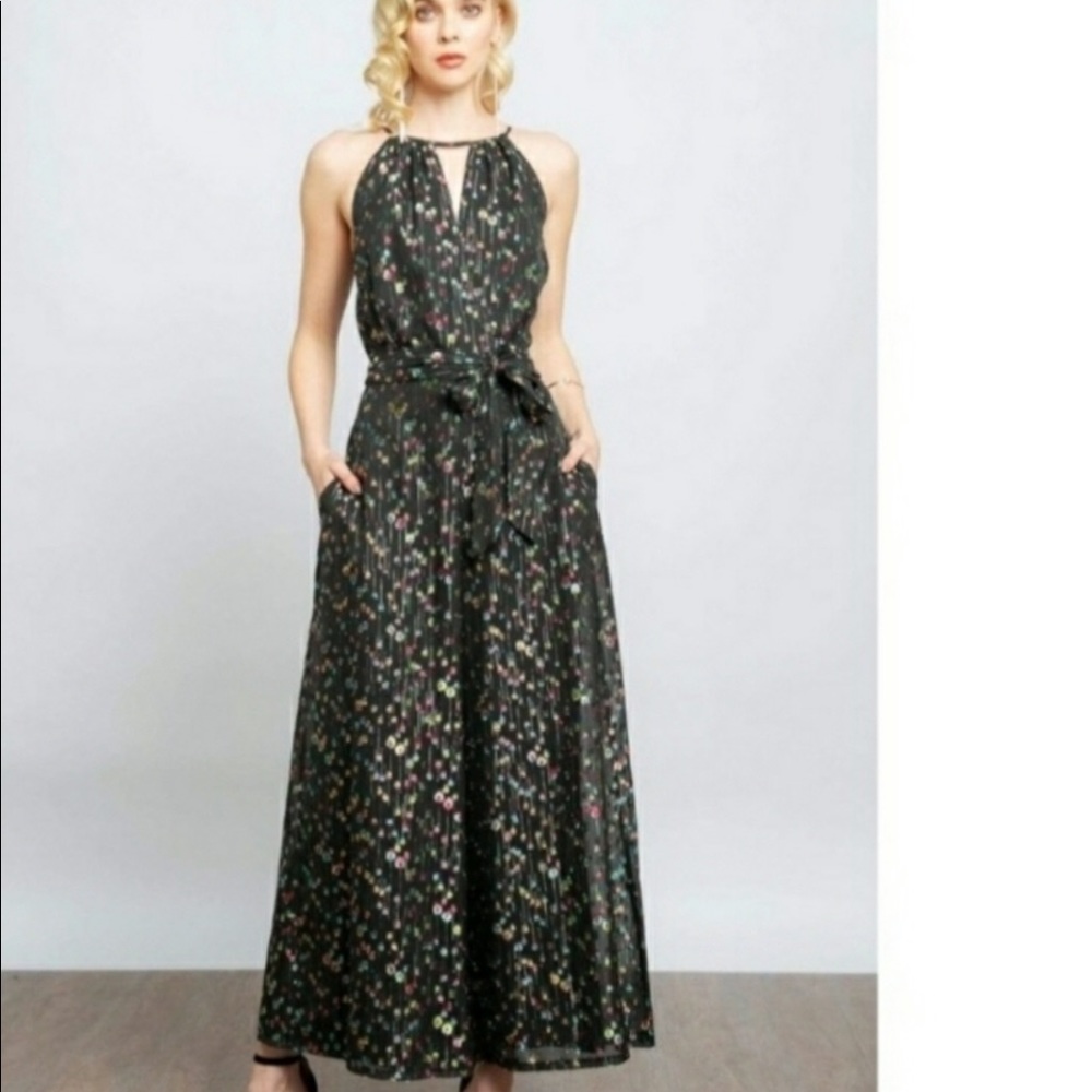 NWT ANTHROPOLOGIE Jumpsuit Metallic Glitter Halter
